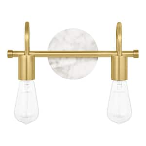 Hensley 12.5 in. 2-Light Gold and Faux Marble Bathroom Vanity Light Fixture