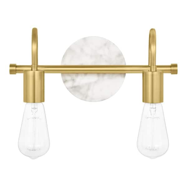 Hampton Bay Hensley 12.5 in. 2-Light Gold and Faux Marble Bathroom Vanity Light Fixture