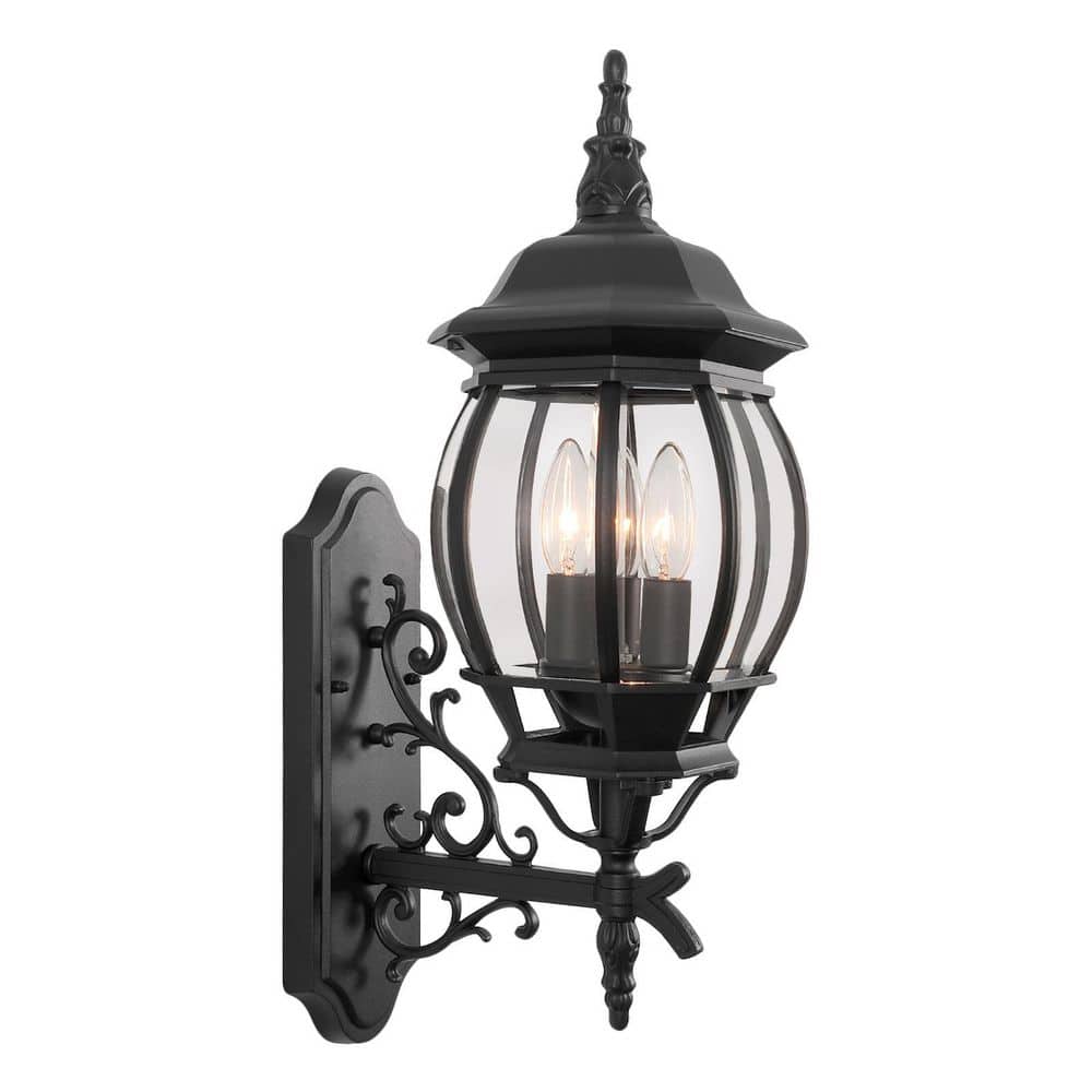 LamQee Outdoor 3-Light Black Aluminum Wall Sconce with Clear Glass Shade  06FTL0241BBK The Home Depot