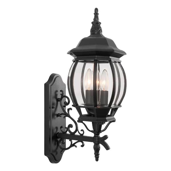 LamQee Outdoor 3-Light Black Aluminum Wall Sconce with Clear Glass Shade