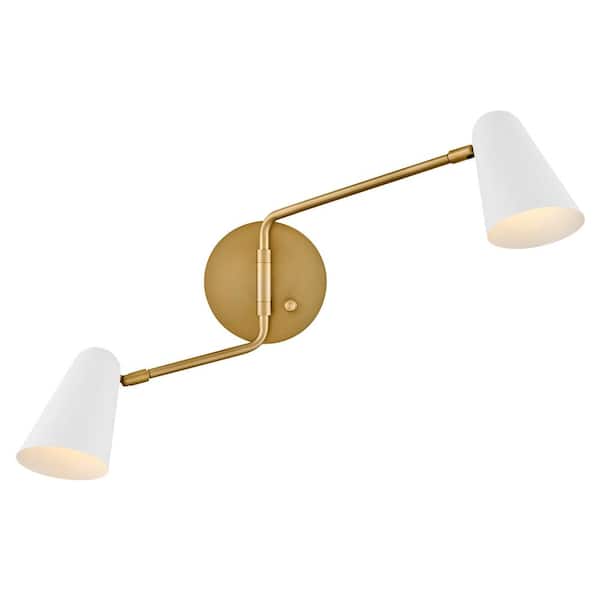 LARK - Birdie 22.75 in. 2-Light Lacquered Brass With Matte White Accents Wall Sconce