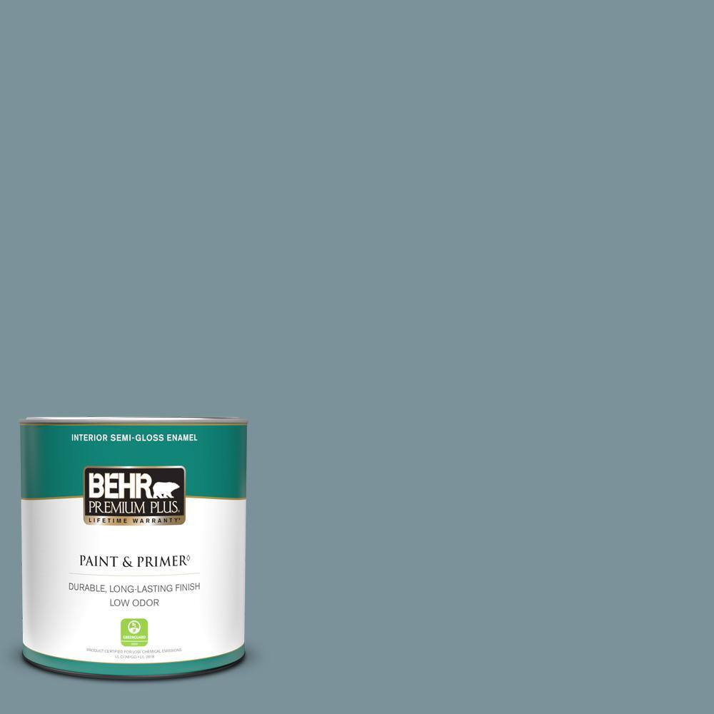 BEHR PREMIUM PLUS 1 qt. #PMD-55 Silent Tide Semi-Gloss Enamel Low Odor ...