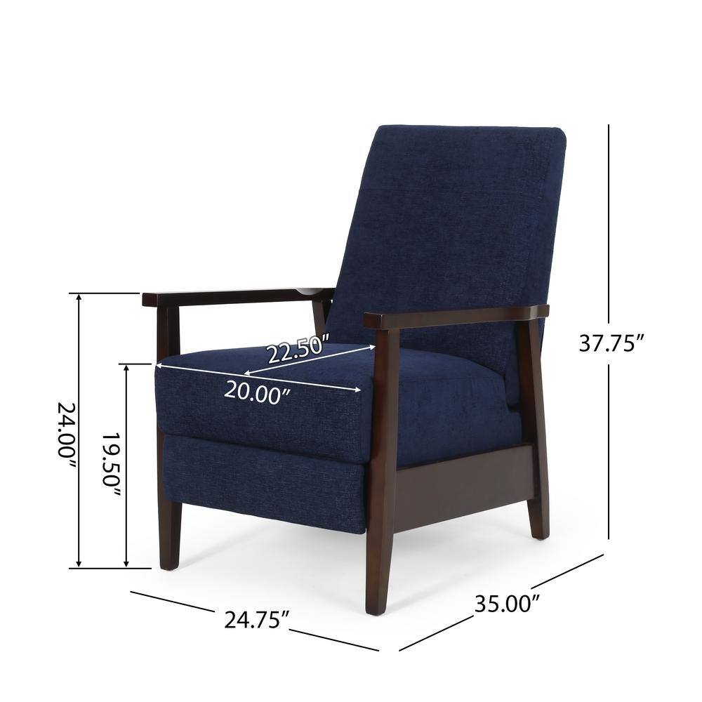 Navy Blue and Chocolate Brown Polyester Club Recliner with Wood Frame