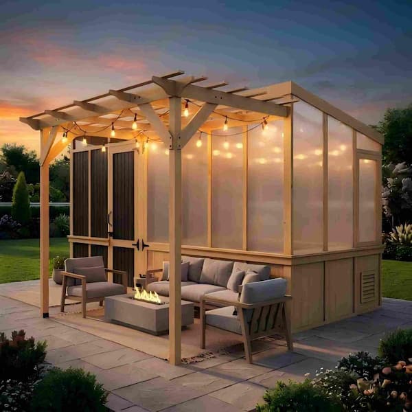 Kingdely 14.03 ft. W x 10.46 ft. D x 7.86 ft. H Natural Cedar Wood