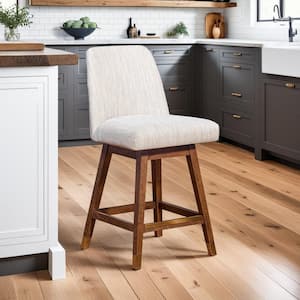 Amalie 37.5 in. Brown Oak Swivel Bar Stool with Beige Fabric Seat