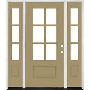 Legacy 60 in. x 80 in. 3/4-6 Lite Clear Glass LHIS Primed Sandstone Finish Fiberglass Prehung Front Door w/Dbl 10 in. SL