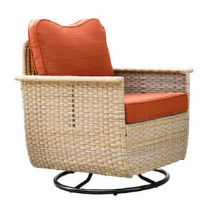 Paradise Cove Biege Wicker Outdoor Rocking Chair with Orange Red Cushions