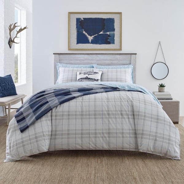 Windsor Stripe 1-Piece Blue Cotton Full/Queen Blanket