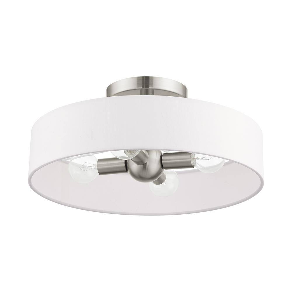 Venlo Brushed Nickel 4-Light Drum Semi-Flush Mount with Off-White Shade