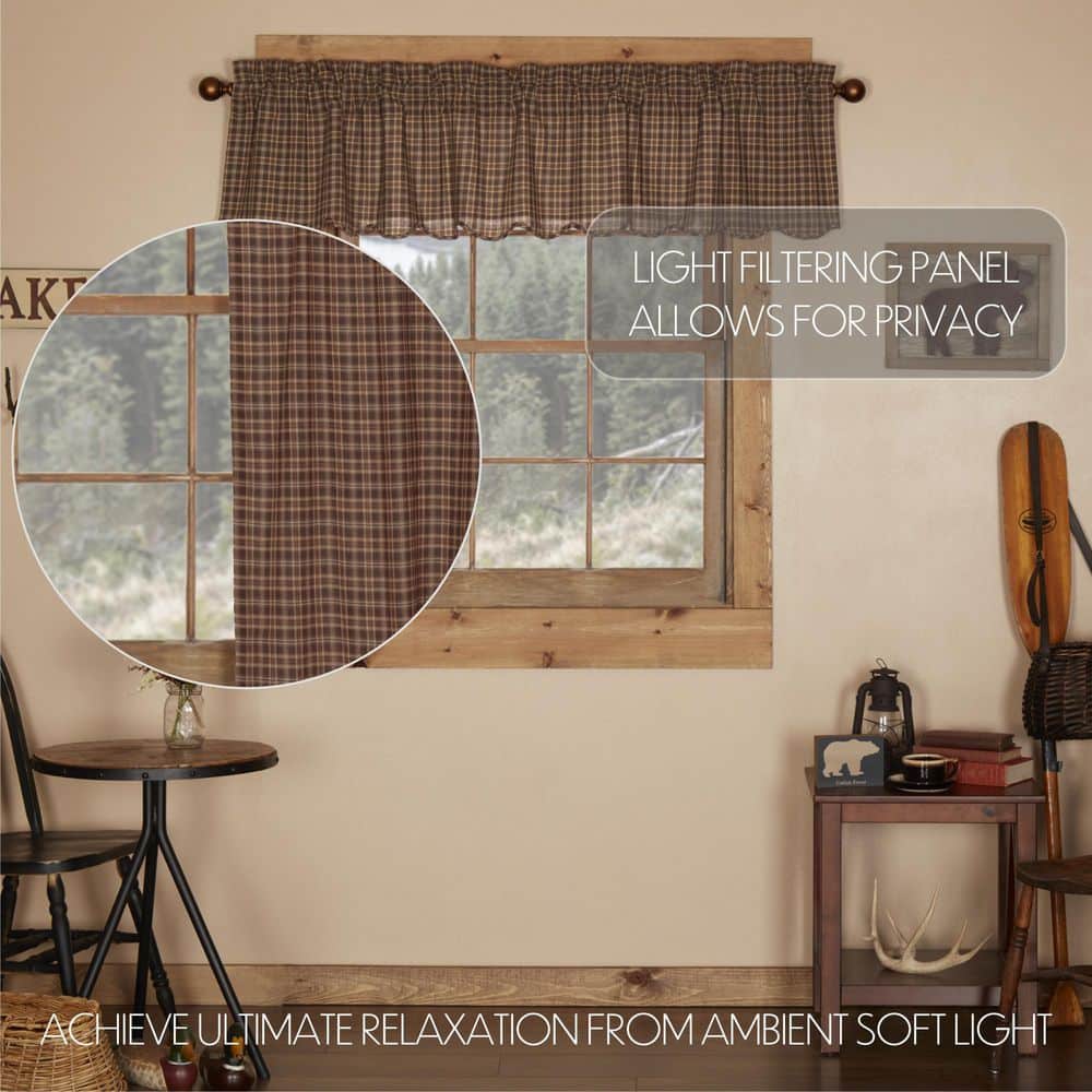 Prescott Dark Brown Cotton Plaid Scalloped Valance