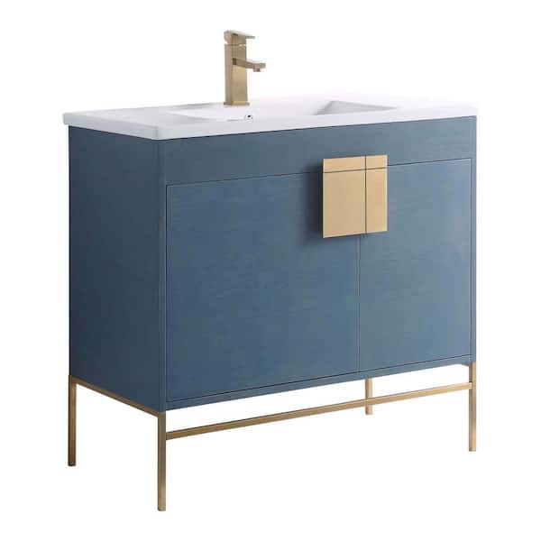 FINE FIXTURES Shawbridge 36 in. W x 18.11 in. D x 33.5 in. H Bath Vanity in French Blue with White Ceramic Vanity Top