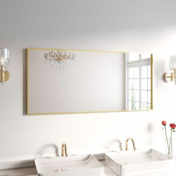 60 in. W x 28 in. H Gold Aluminum Rectangular Framed Wall Bathroom Vanity Wall Mount Mirror