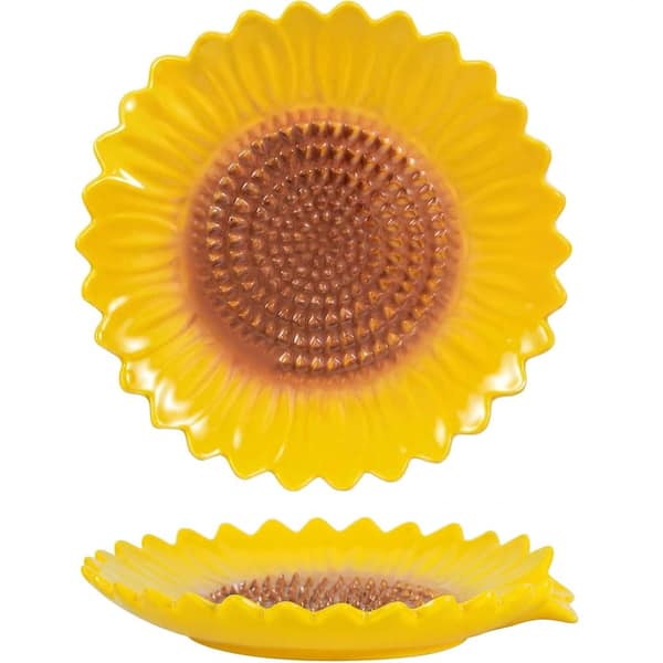 Sunflower Ceramic Grater Plate and Spoon Rest Set in White and Yellow 2 Piece Utensil Trivet Accessory