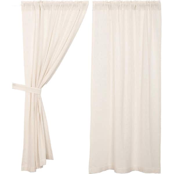 VHC BRANDS Burlap Antique White 36 in. W x 63 in. L Cotton Light Filtering Rod Pocket Farmhouse Window Curtain Panel Pair