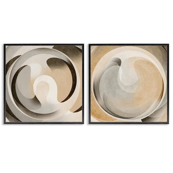 Stupell Industries Neutral Circular Vortex by Noah Bay 2 Pieces Black Framed Abstract Giclee Art Print 24 in. x 24 in.