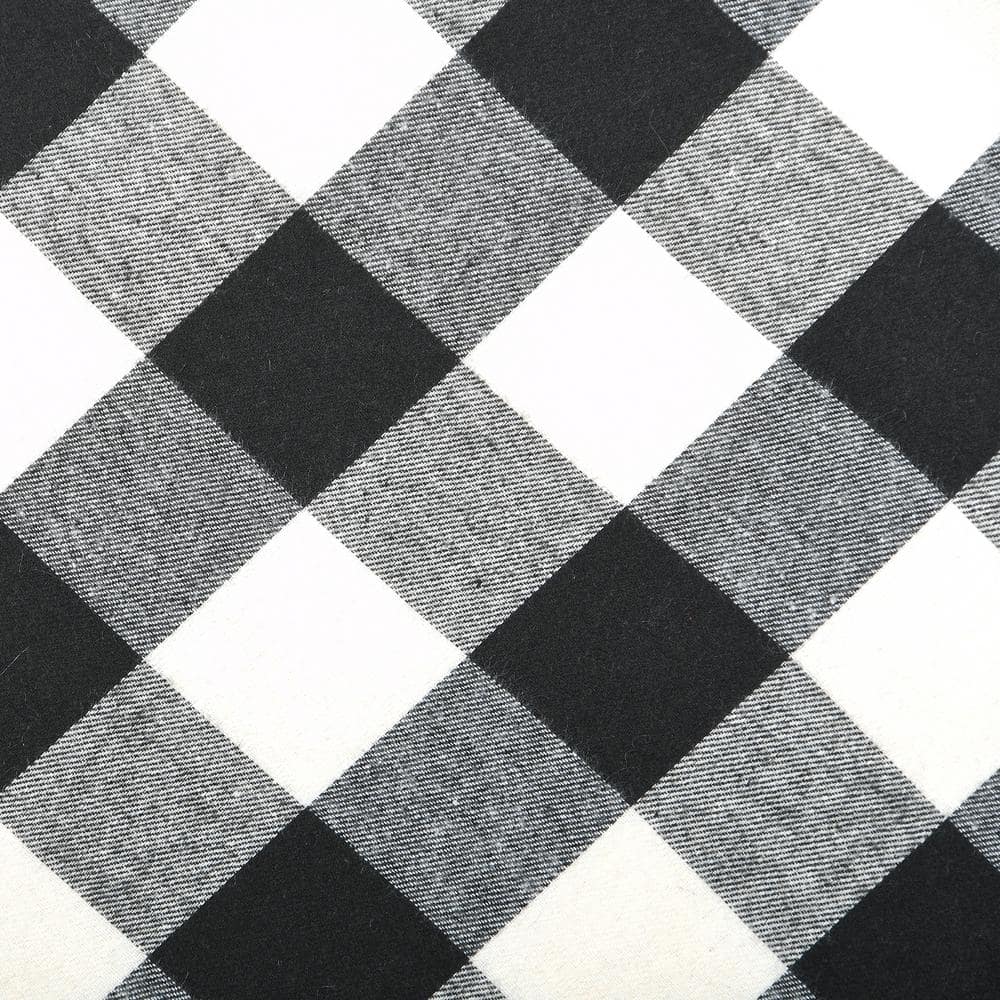 Black and White Plaid 52-Inch Christmas Tree Skirt with Pom Poms