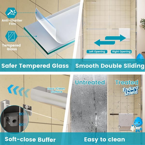 46 to 48 in. W. x 72 in. H Double Sliding Framed Shower Door in Brushed Nickel with Double Handle