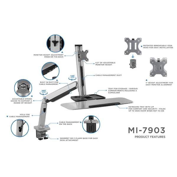 mount-it! 26 in. Silver Workstation for Monitor, Keyboard, Height