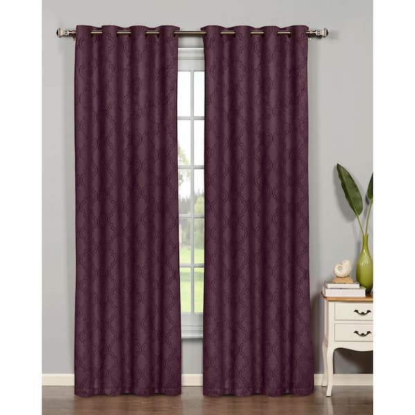 Bella Luna Semi-Opaque Newbury Lattice 84 in. L Room Darkening Grommet Curtain Panel Pair, Plum (Set of 2)