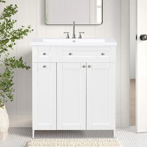30 in. W x 18 in. D x 34.5 in. H Single Sink Bath Vanity in White with White Resin Top,Bathroom Storage Cabinet Vanities