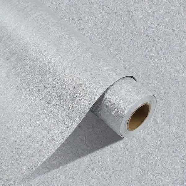 Silver Gray Vinyl Peel and Stick Wallpaper Roll (Set of 2),Removable Self-Adhesive Film for Walls (Covers 25.8 sq.ft.)