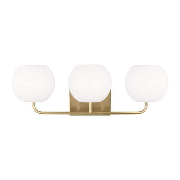 Doraville Large 25 in. 3-Light Satin Bronze Bathroom Vanity Light with Opal Glass Shades