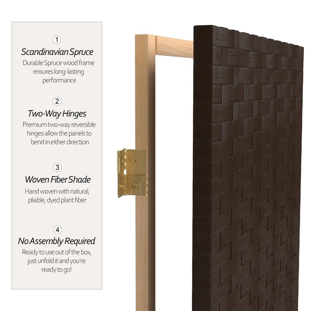 Dark Mocha Woven Fiber 6 ft. Folding Room Divider