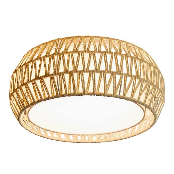 MLiAN 15.7 in. 3-Light Flush Mount with Rope Shade and No Bulbs Included