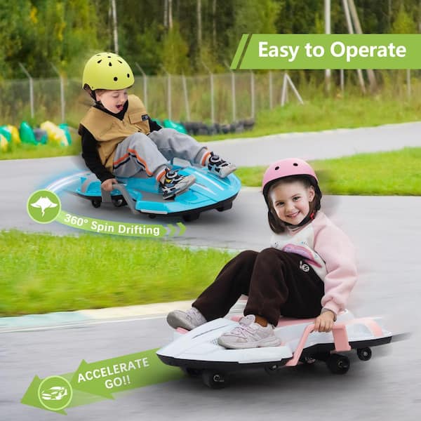 18-Volt Kids Ride on Drift Car Electric Drifting Car with 360° Rotating, Flashing Lights and Music, Pink