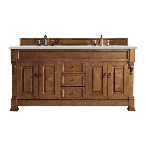 James Martin Vanities Brookfield 72.0 in. W x 23.5 in. D x 34.3 in. H Double Bathroom Vanity in Country Oak with Lime Delight Quartz Top