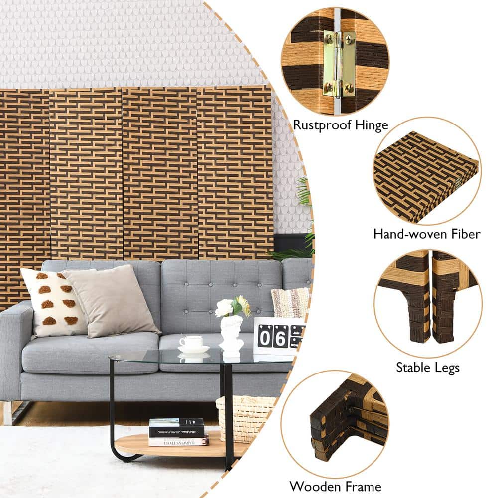 Rustic Yellow and Brown 4-Panel Folding Room Divider