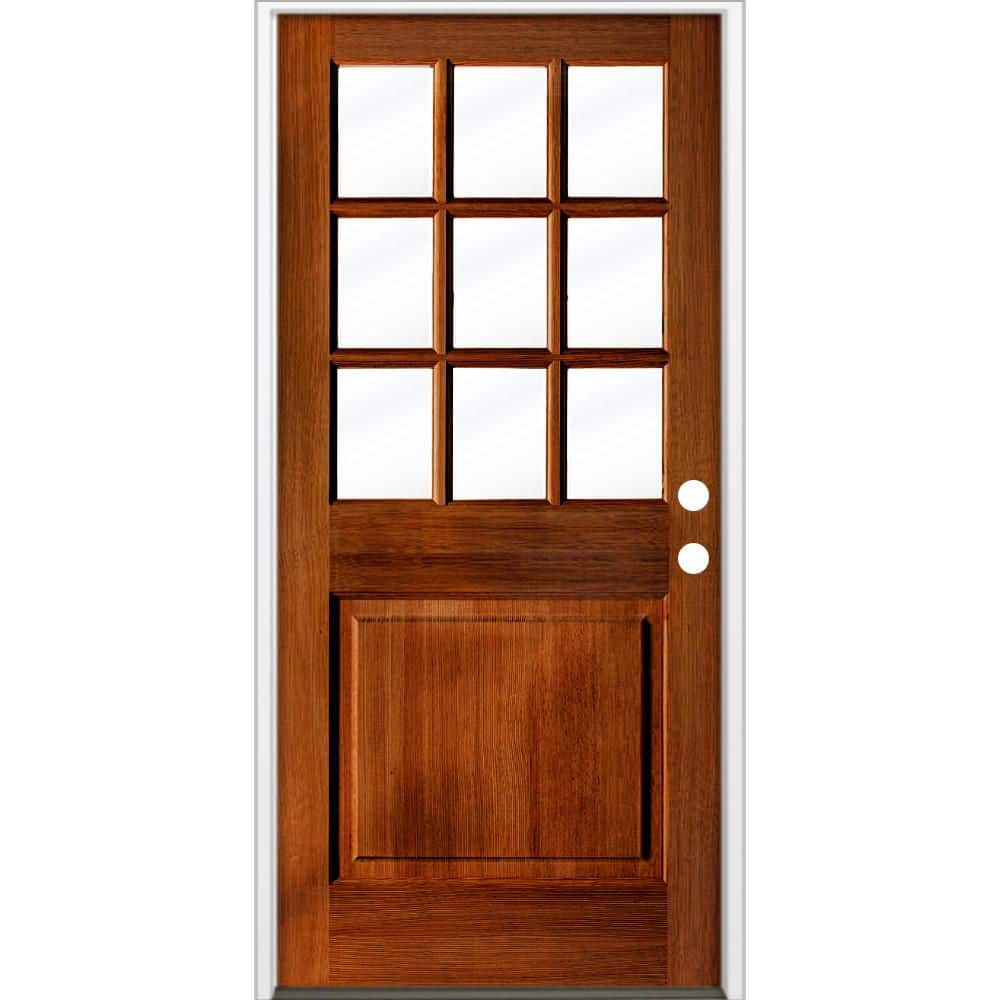 36 in. x 80 in. Farmhouse Beveled 9-Lite Clear Glass Left Hand Red Chestnut Stain Hemlock Wood Prehung Front Door price history on PriceWatchPro