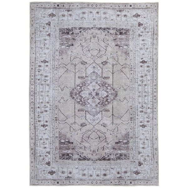 HomeRoots 4 ft. x 6 ft. Gray, Tan, Ivory Abstract Area Rug