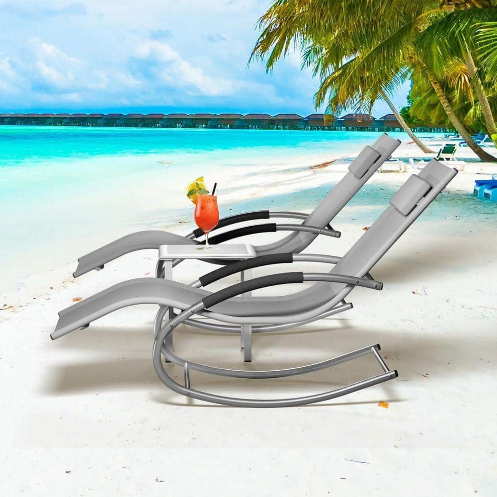 Patio Chaise Lounge Set, Aluminum Pool Lounge Chairs, Sunbathing Pool Chairs with Headrest and Side Table, Grey price history on PriceWatchPro