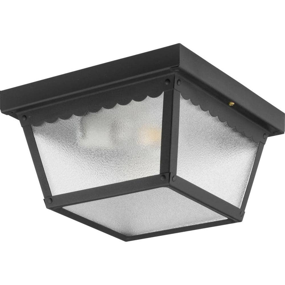 Matte Black and Textured Glass 2-Light Flush Mount