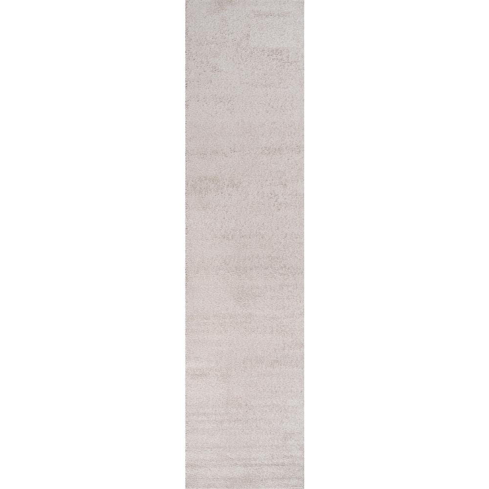 Ivory Solid Synthetic Low-Pile Runner Rug, 2 x 8 ft