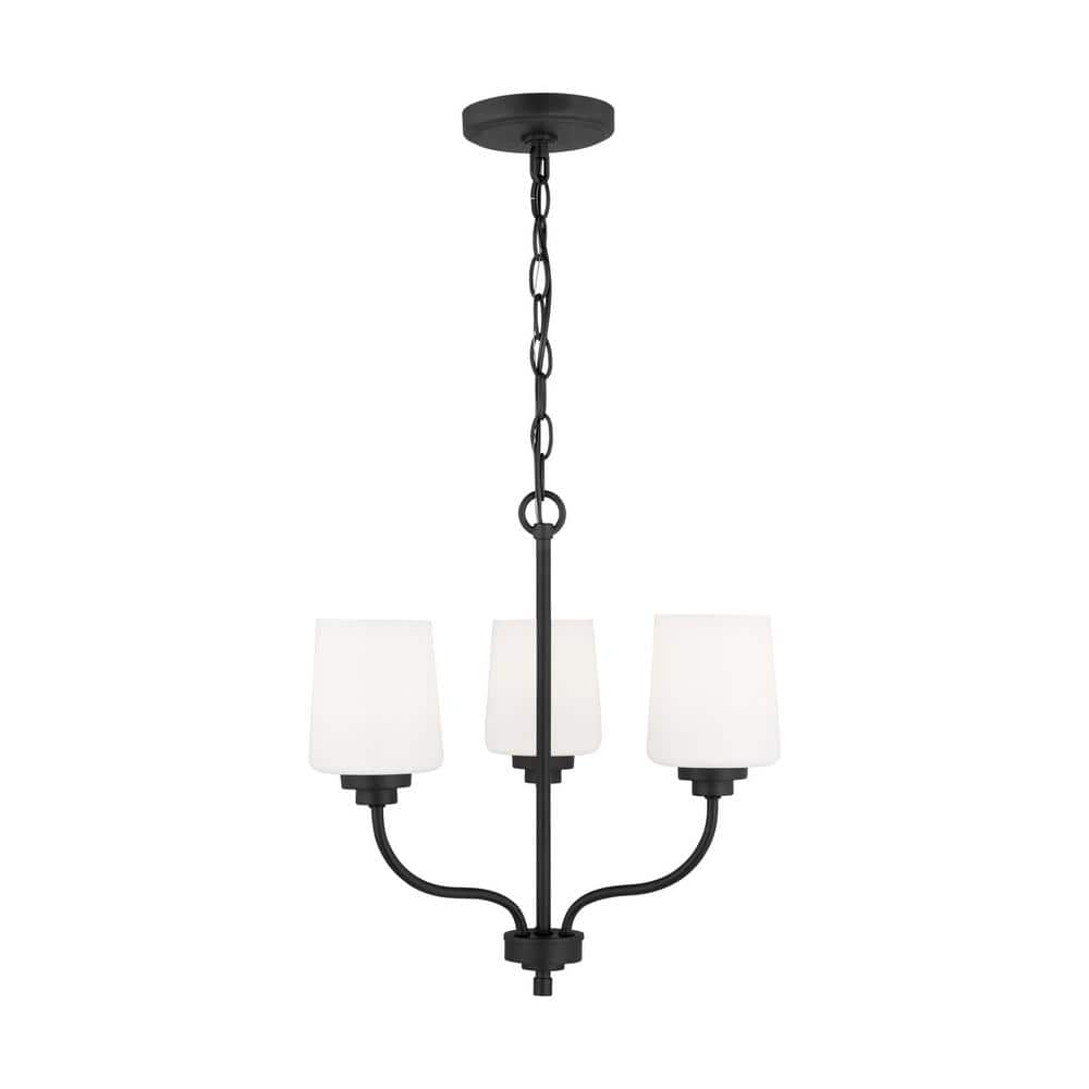 Windom Mini 3-Light Midnight Black Bronze Chandelier with Etched Glass