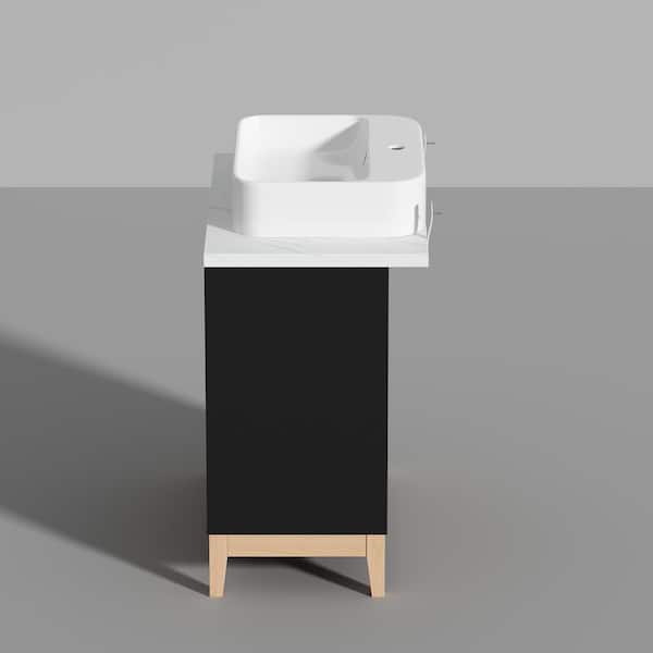 23 in. W x 17.7 in. D x 34 in. H in Black Ready to Assemble Free Standing Bathroom Cabinet with Basin without Mirror