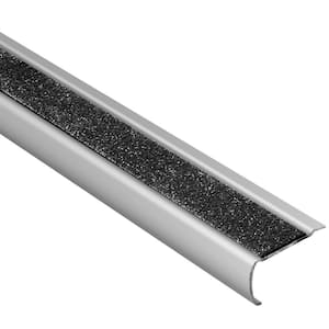 Trep-GK-S Brushed Stainless Steel/Black 1/16 in. x 4 ft. 11 in. Metal Stair Nose Tile Edging Trim
