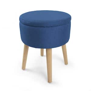 Madison 14 in. Navy Round Storage Ottoman with Tray