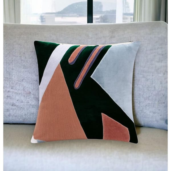HomeRoots Blue, Off White Abstract Polyester 24 in. x 24 in. Throw Pillow