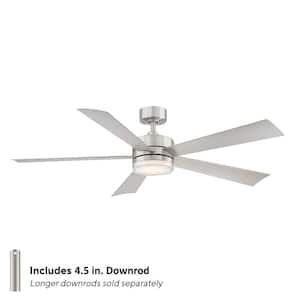 Wynd 60 in. Smart Indoor/Outdoor 5-Blade Ceiling Fan Stainless Steel with 3000K LED and Remote Control