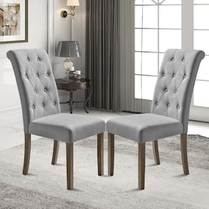 Gray Solid Wood Tufted Dining Side Chair (Set of 2)