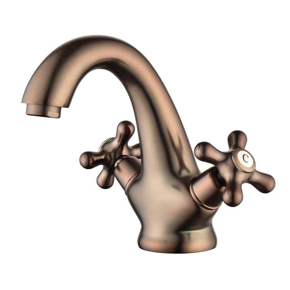 Modern Antique Brass Cross Knobs Double Handle Single Hole Bathroom Faucet with Hot/Cold Indicator, Rust-Proof in Bronze price history on PriceWatchPro