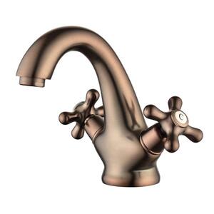 Modern Antique Brass Cross Knobs Double Handle Single Hole Bathroom Faucet with Hot/Cold Indicator, Rust-Proof in Bronze