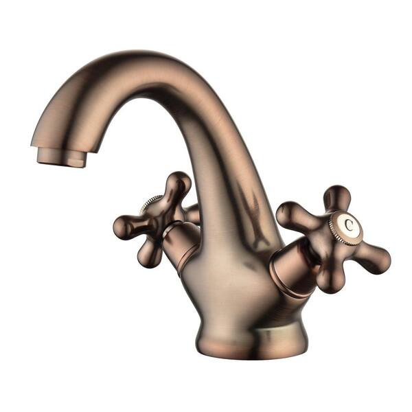 Lukvuzo Modern Antique Brass Cross Knobs Double Handle Single Hole Bathroom Faucet with Hot/Cold Indicator, Rust-Proof in Bronze