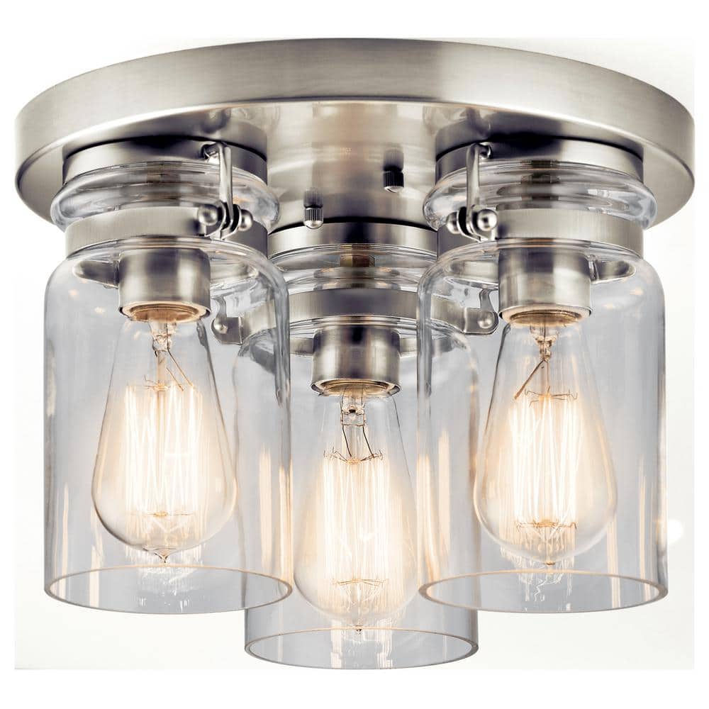 Brinley 11.75 in. 3-Light Brushed Nickel Farmhouse Hallway Flush Mount Ceiling Light