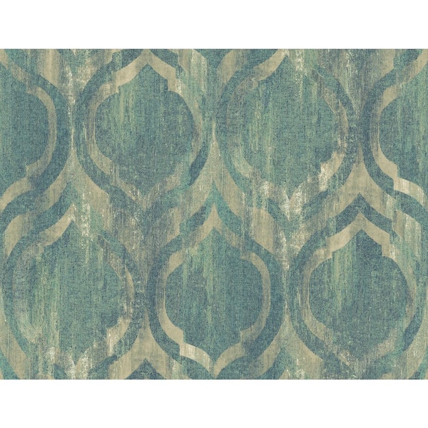 Seabrook Designs Old Danube Metallic Beige, Teal, and Navy Ogee Paper Strippable Roll (Covers 60.75 sq. ft.)
