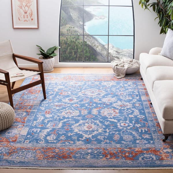 Hellenic 8 ft. x 10 ft. Blue/Rust Distressed Oriental Area Rug