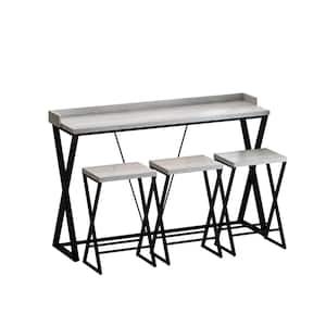 Modern Design Kitchen Dining Table, Pub Table with X-Shaped Table Legs, Long Dining Table Set with 3 Stools, Gray
